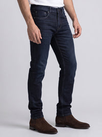 Dark Blue Mid-Rise Slim Straight Fit Stretch Jeans