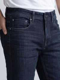 Dark Blue Mid-Rise Slim Straight Fit Stretch Jeans