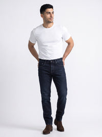 Dark Blue Mid-Rise Slim Straight Fit Stretch Jeans