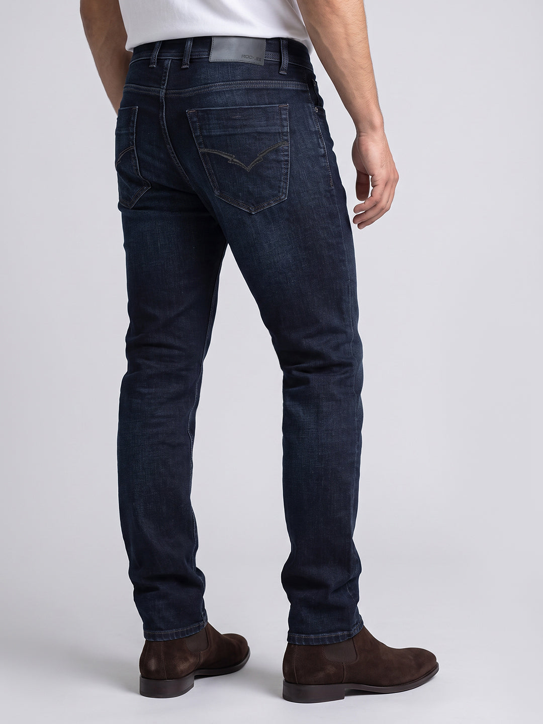 Dark Blue Mid-Rise Slim Straight Fit Stretch Jeans
