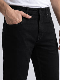 Black Mid-Rise Slim Straight Fit Stretch Jeans