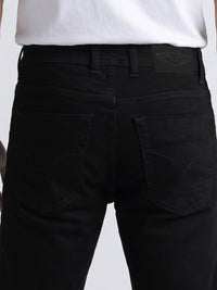 Black Mid-Rise Slim Straight Fit Stretch Jeans