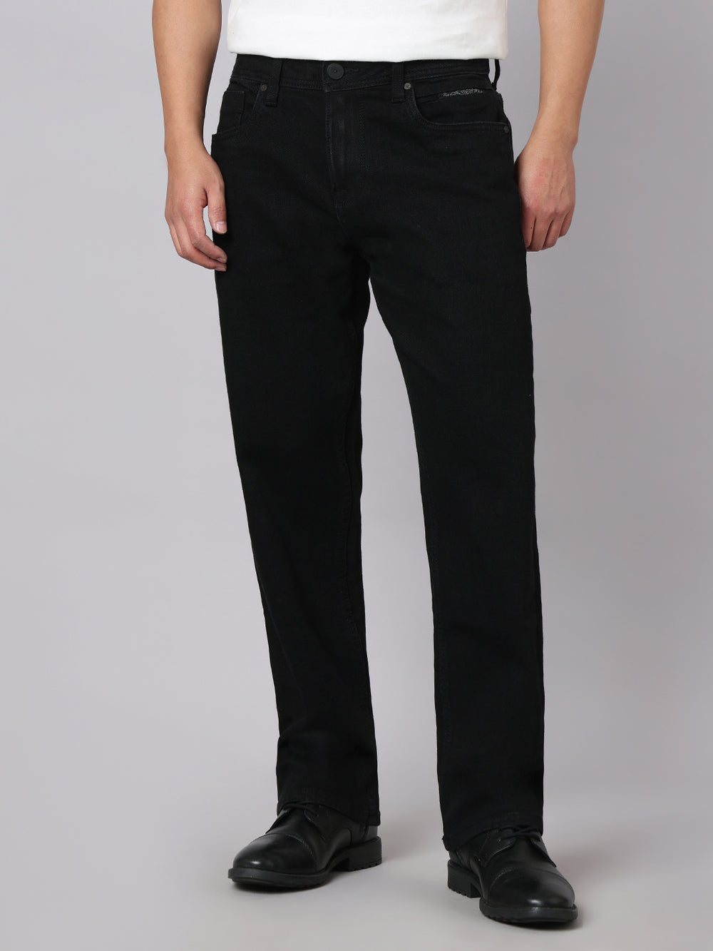 Black Midrise, Comfort And Straight Crop Length Stretch Jeans