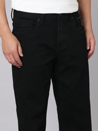 Black Midrise, Comfort And Straight Crop Length Stretch Jeans