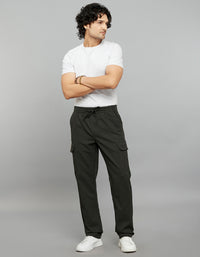 Bottle Green Comfort Straight Fit Athliesure Cargo Pants 