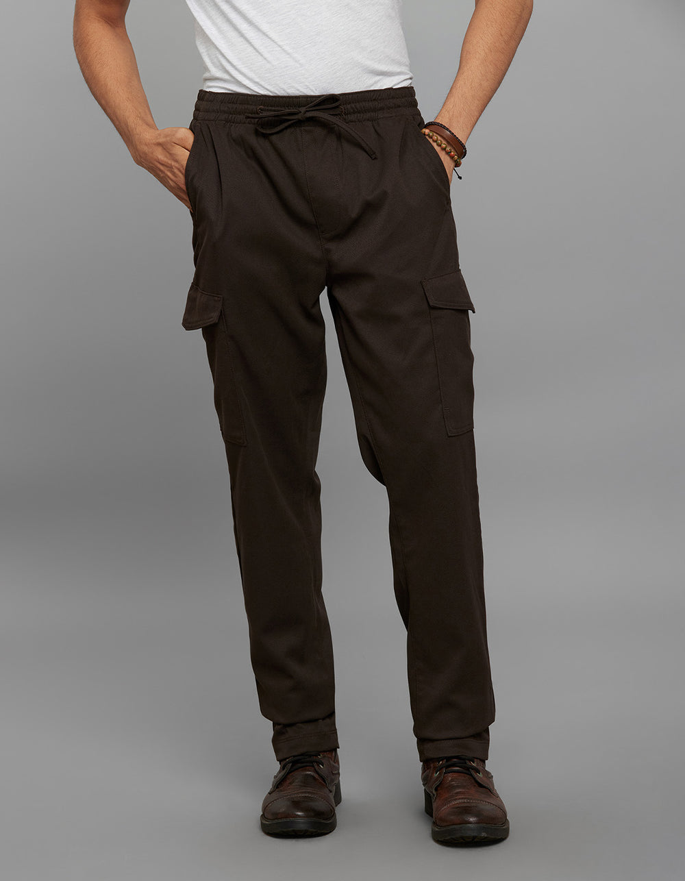 Dark Brown Comfort Straight Fit Athliesure Cargo Stretch Pants 