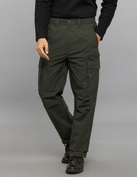 Military Green Comfort Straight Fit 100% Polyestor Cargo Pants 