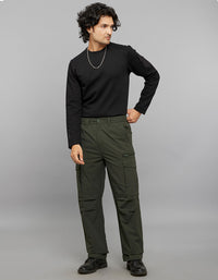 Military Green Comfort Straight Fit 100% Polyestor Cargo Pants 