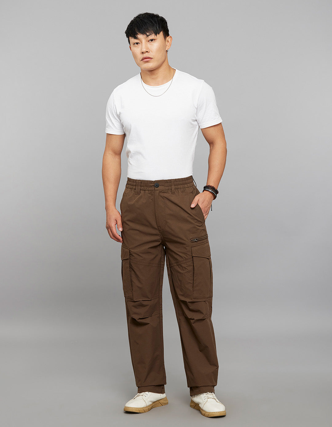 Olivish Khaki Comfort Straight Fit 100% Polyestor Cargo Pants 