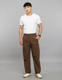 Olivish Khaki Comfort Straight Fit 100% Polyestor Cargo Pants 