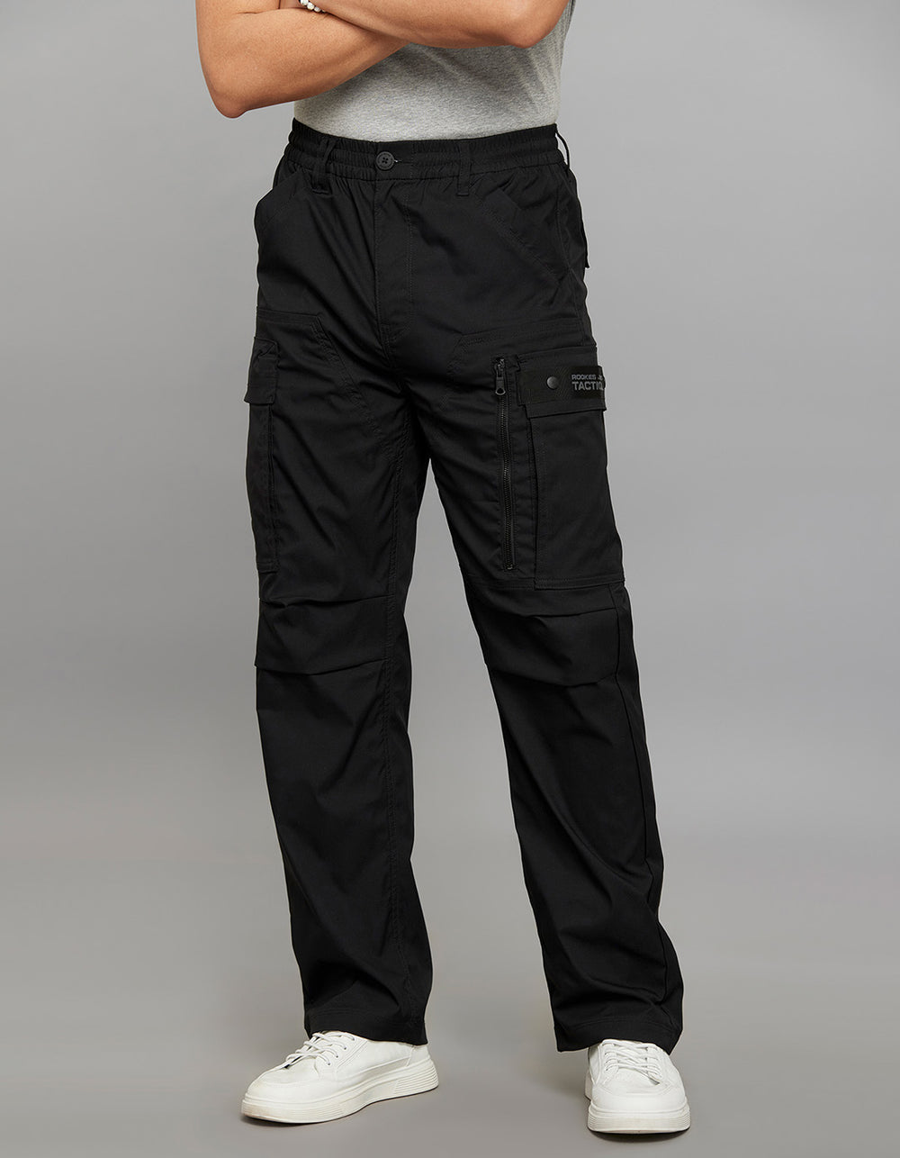 Black Comfort Straight Fit 100% Polyestor Cargo Pants 