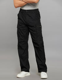 Black Comfort Straight Fit 100% Polyestor Cargo Pants 