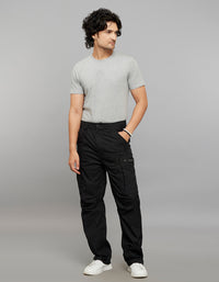 Black Comfort Straight Fit 100% Polyestor Cargo Pants 