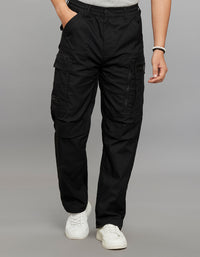 Black Comfort Straight Fit 100% Polyestor Cargo Pants 