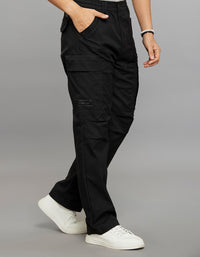 Black Comfort Straight Fit 100% Polyestor Cargo Pants 