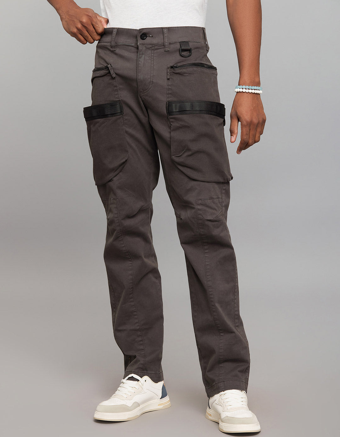 Charcoal Comfort Straight Fit Stretch Cargo Pants 