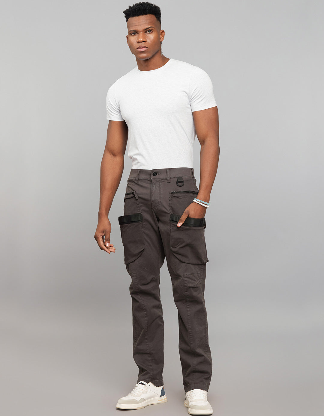 Charcoal Comfort Straight Fit Stretch Cargo Pants 