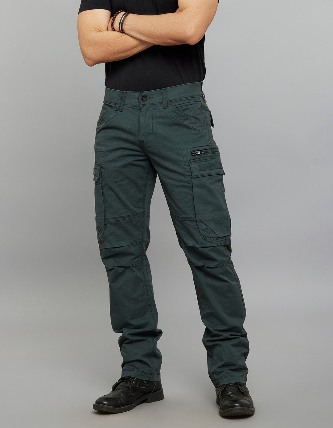 Bottle Green Comfort Straight Fit Stretch Cargo Pants 