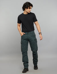 Bottle Green Comfort Straight Fit Stretch Cargo Pants 
