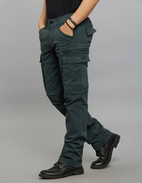 Bottle Green Comfort Straight Fit Stretch Cargo Pants 