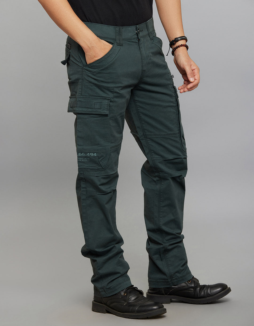 Bottle Green Comfort Straight Fit Stretch Cargo Pants 
