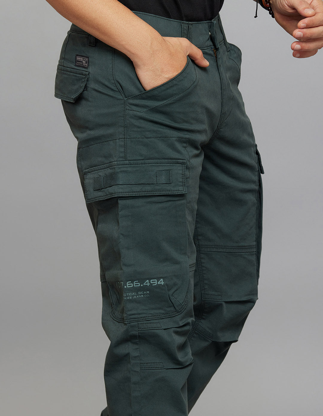 Bottle Green Comfort Straight Fit Stretch Cargo Pants 