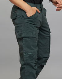 Bottle Green Comfort Straight Fit Stretch Cargo Pants 