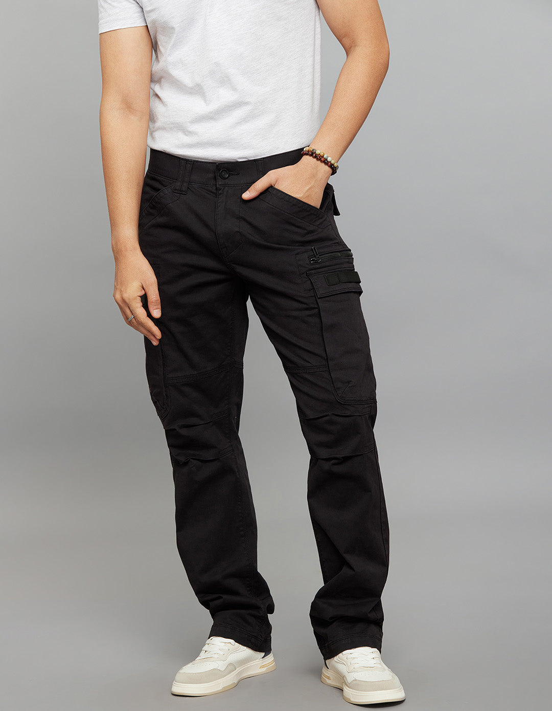 Jet Black Comfort Straight Fit Stretch Cargo Pants 