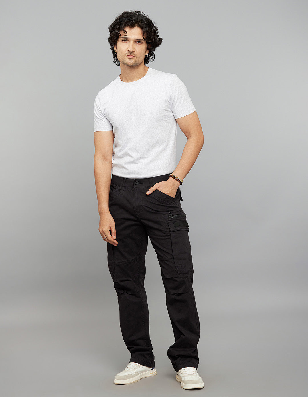 Jet Black Comfort Straight Fit Stretch Cargo Pants 