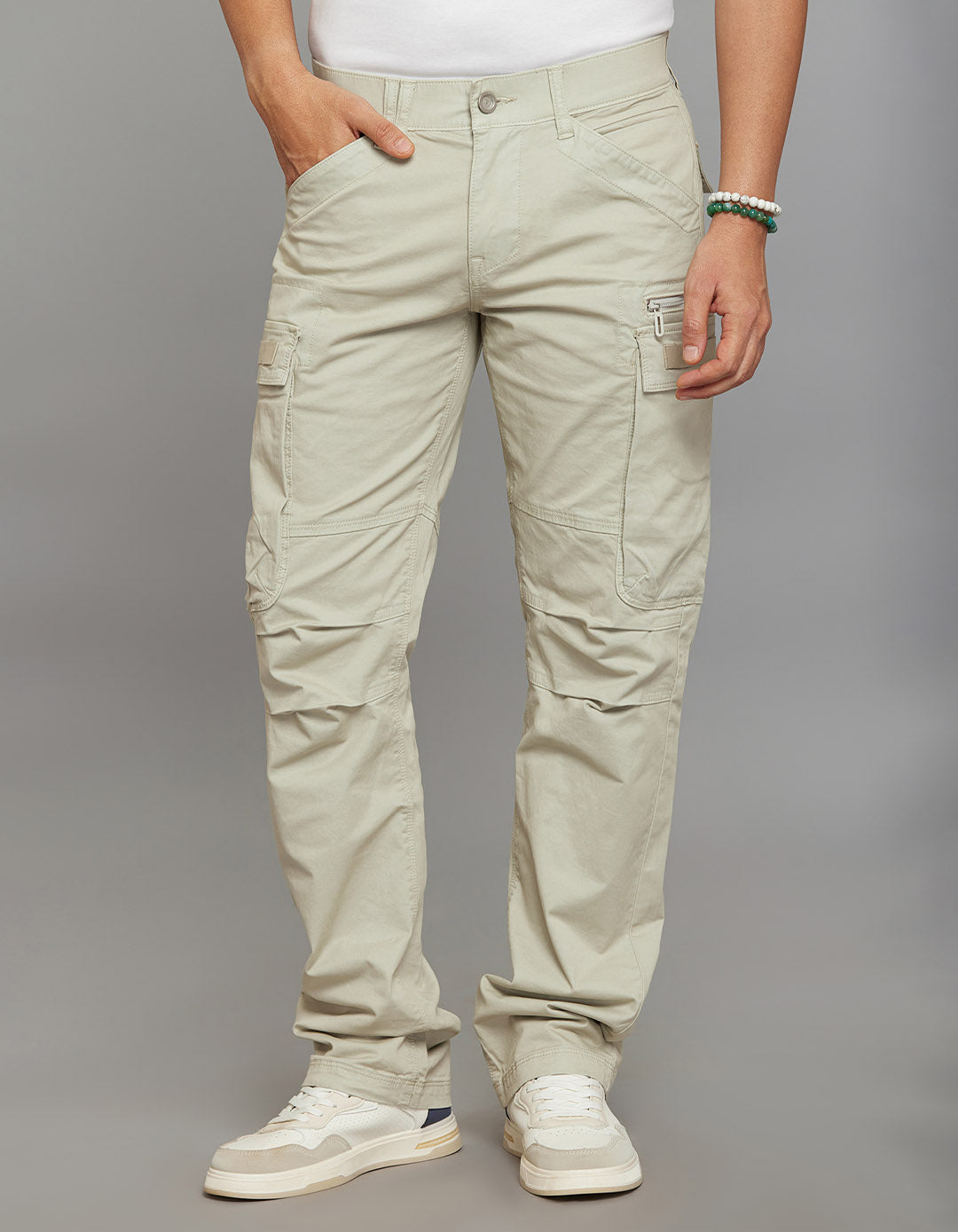 Lt Stone Comfort Straight Fit Stretch Cargo Pants 