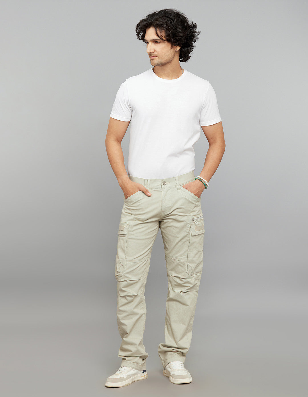Lt Stone Comfort Straight Fit Stretch Cargo Pants 
