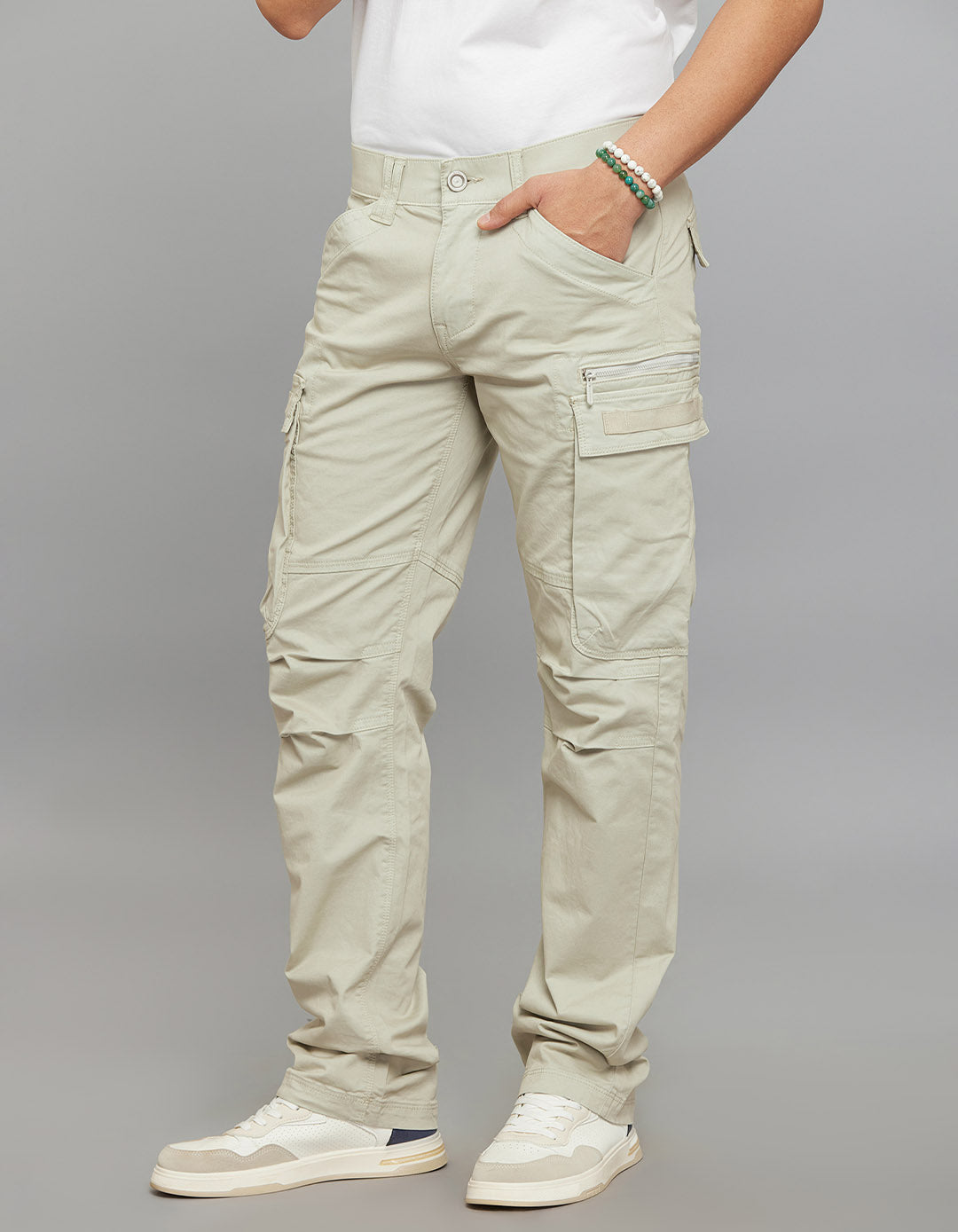 Lt Stone Comfort Straight Fit Stretch Cargo Pants 