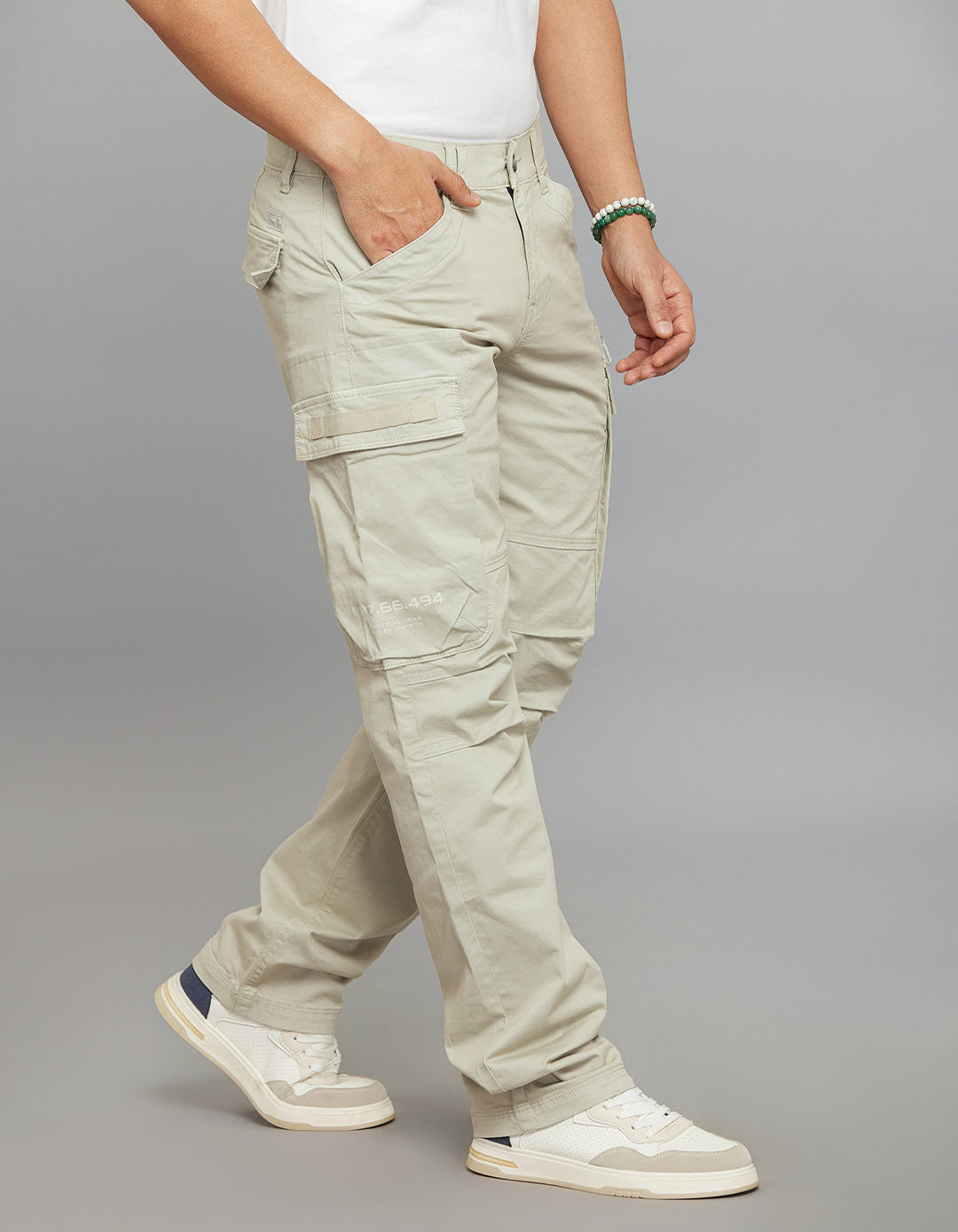 Lt Stone Comfort Straight Fit Stretch Cargo Pants 