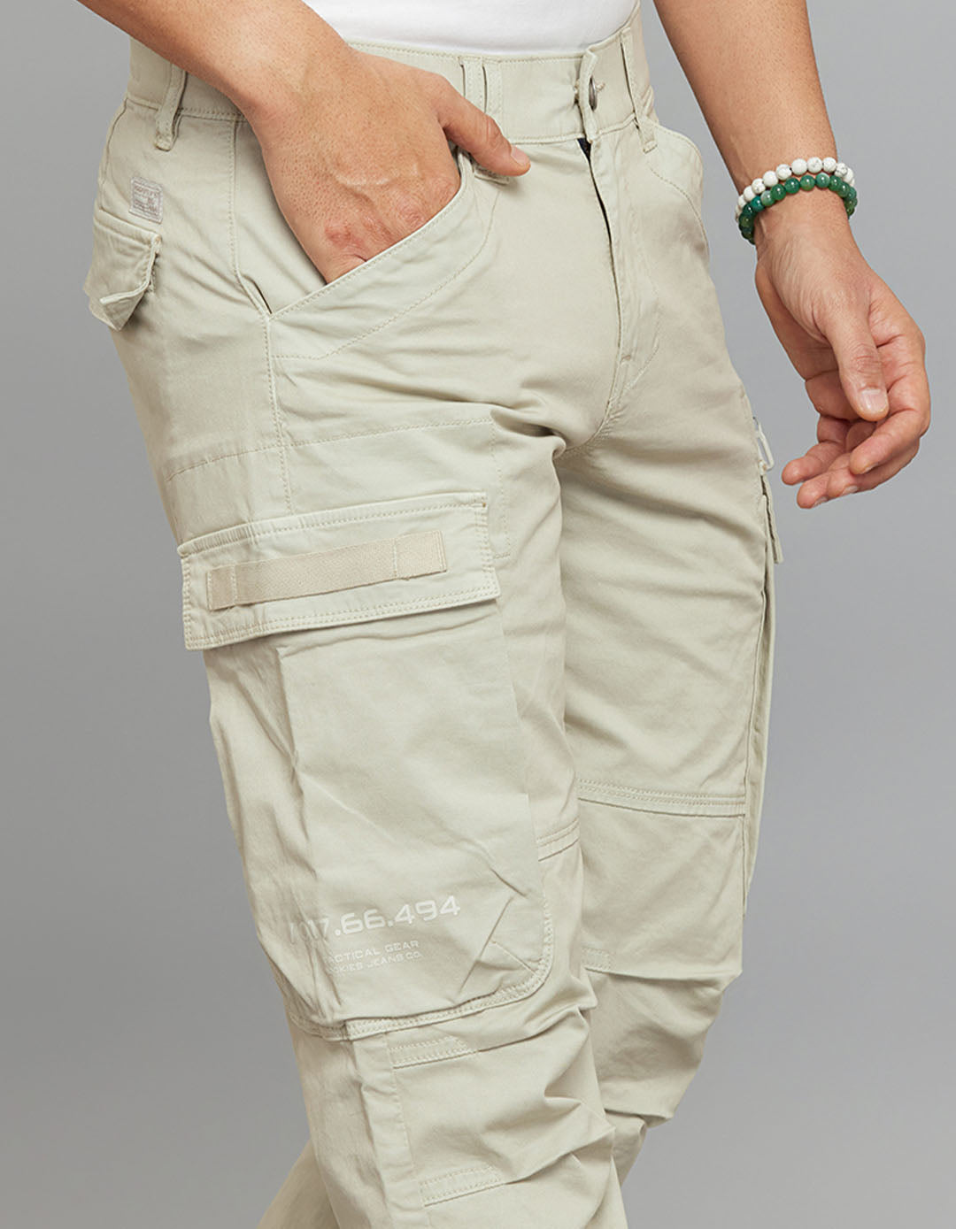 Lt Stone Comfort Straight Fit Stretch Cargo Pants 