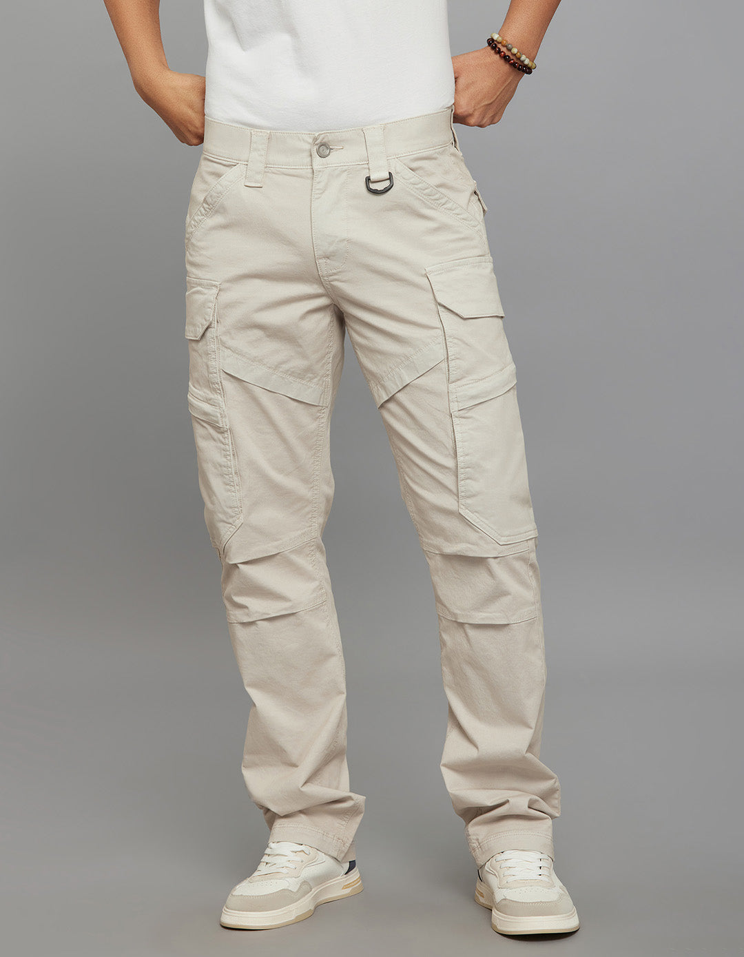 Lt Sand Comfort Straight Fit Stretch Cargo Pants 