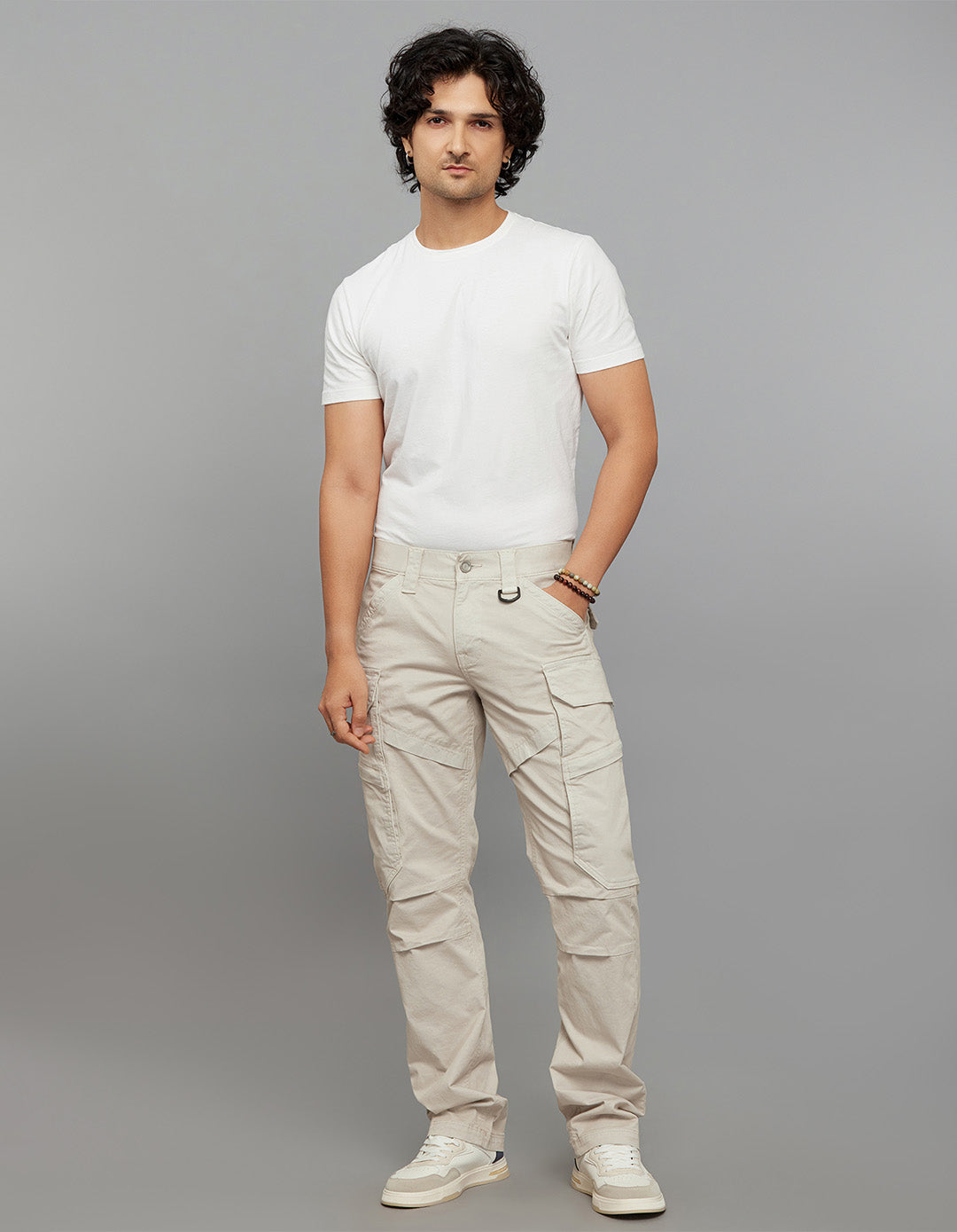 Lt Sand Comfort Straight Fit Stretch Cargo Pants 