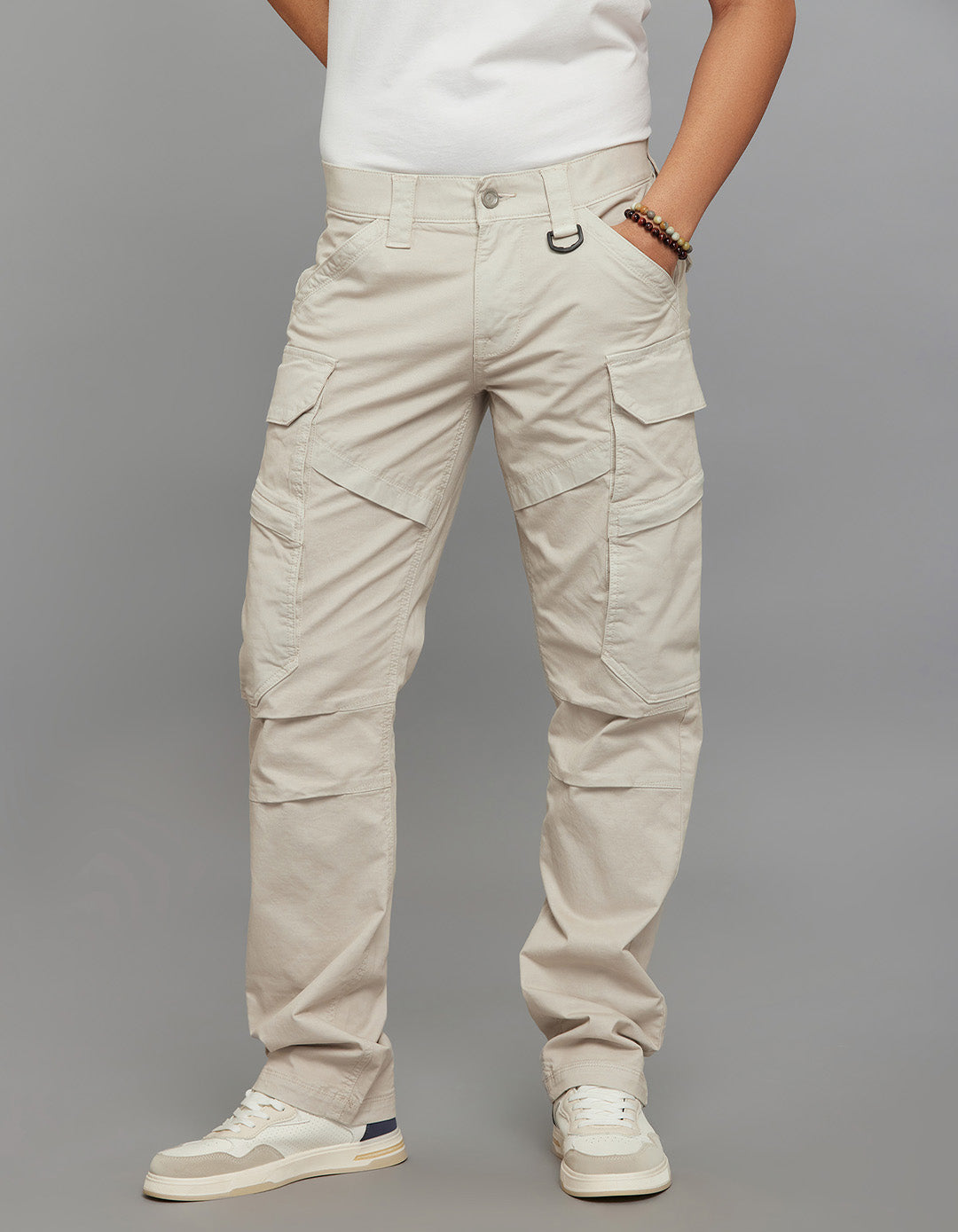 Lt Sand Comfort Straight Fit Stretch Cargo Pants 