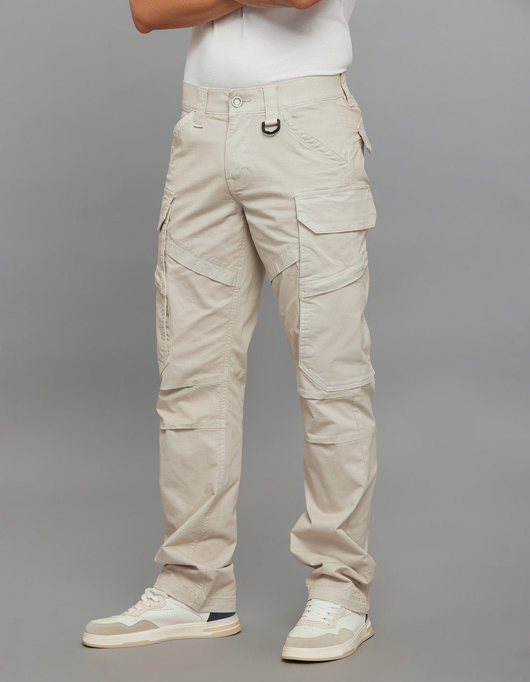 Lt Sand Comfort Straight Fit Stretch Cargo Pants 