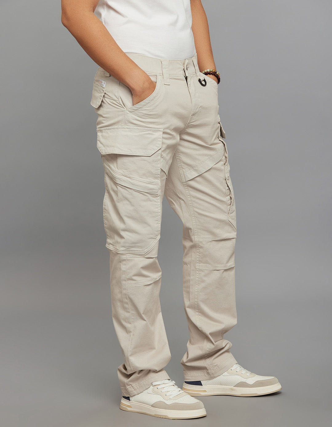 Lt Sand Comfort Straight Fit Stretch Cargo Pants 