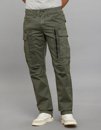 Military Green Comfort Straight Fit Stretch Cargo Pants 