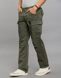 Military Green Comfort Straight Fit Stretch Cargo Pants 