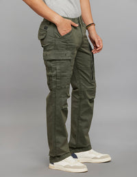 Military Green Comfort Straight Fit Stretch Cargo Pants 