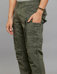 Military Green Comfort Straight Fit Stretch Cargo Pants 
