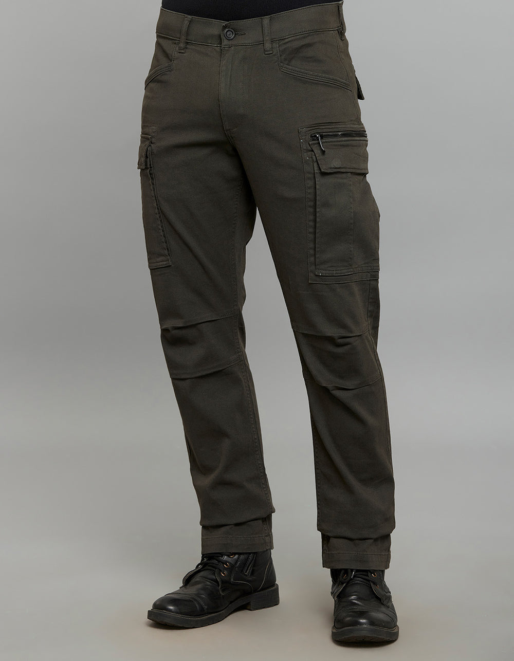 Dark Military Green Comfort Straight Fit Stretch Cargo Pants 