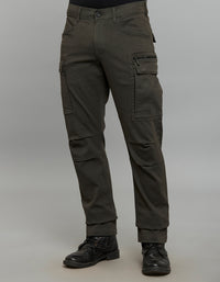 Dark Military Green Comfort Straight Fit Stretch Cargo Pants 