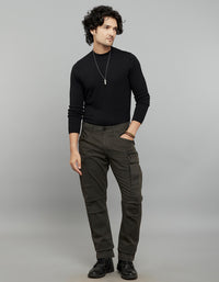 Dark Military Green Comfort Straight Fit Stretch Cargo Pants 
