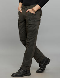 Dark Military Green Comfort Straight Fit Stretch Cargo Pants 