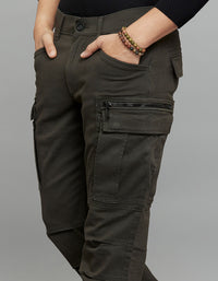 Dark Military Green Comfort Straight Fit Stretch Cargo Pants 