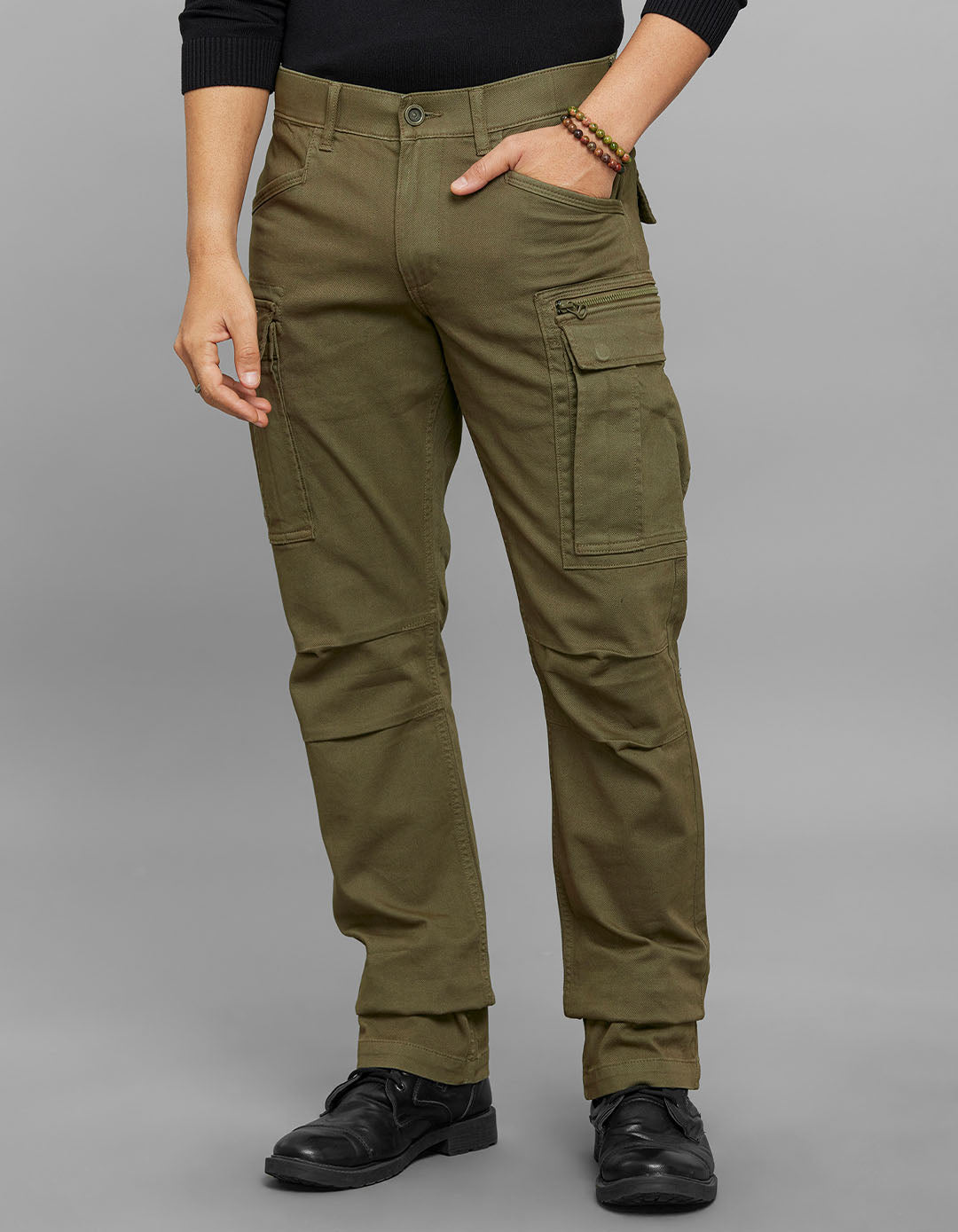 Olive Comfort Straight Fit Stretch Cargo Pants 