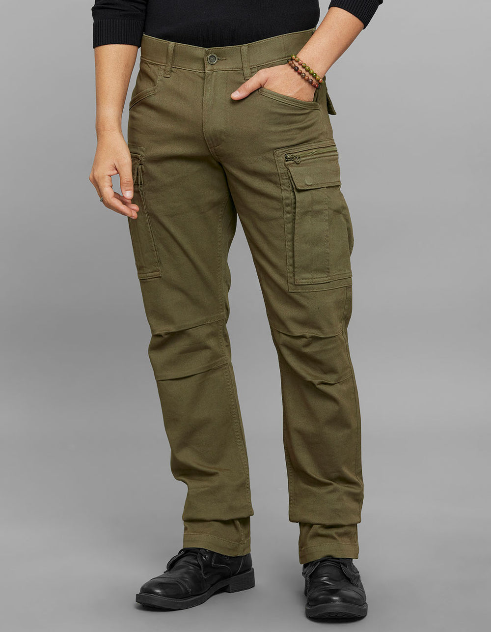 Olive Comfort Straight Fit Stretch Cargo Pants 